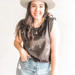 Project Social T Leopard Shoulder Pad Muscle Tank Clothing