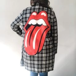 Envy Upcycle Plaid Rolling Stones Vintage Tee Flannel Cardigan Clothing