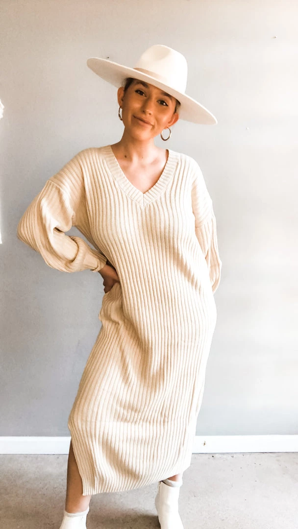 In Loom Clothing Stella V Neck Sweater Dress 1 In Loom Clothing Stella V Neck Sweater Dress