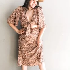 Audrey 3+1 Clothing Amber Floral Front Tie Dress