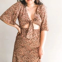 Audrey 3+1 Clothing Amber Floral Front Tie Dress