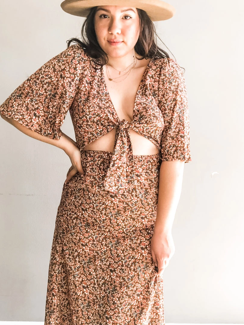 Audrey 3+1 Clothing Amber Floral Front Tie Dress 1 Audrey 3+1 Clothing Amber Floral Front Tie Dress