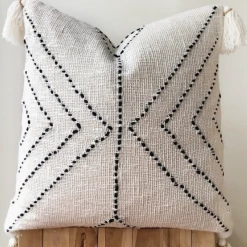 Bali Harvest Clothing Cream Geometric Tassel Throw Pillow Cover
