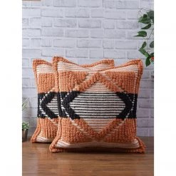 Urban Adorn Orange + Black Handwoven Square Cushion Cover