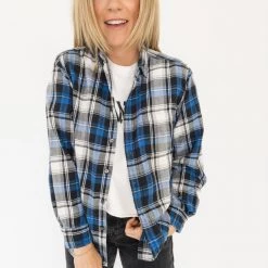 Frayed Black + Blue Plaid Kershaw Flannel Clothing