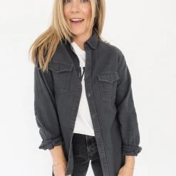 Frayed Calabasas Clothing Dodgers Dark Denim Button Up