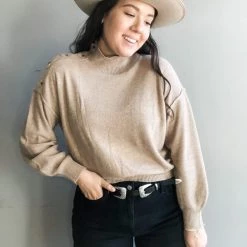 Lush Clothing A Latte Mock Neck Sweater
