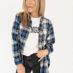 Frayed Black + Blue Plaid Kershaw Flannel Clothing