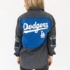 Frayed Calabasas Clothing Dodgers Dark Denim Button Up