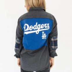 Frayed Calabasas Clothing Dodgers Dark Denim Button Up